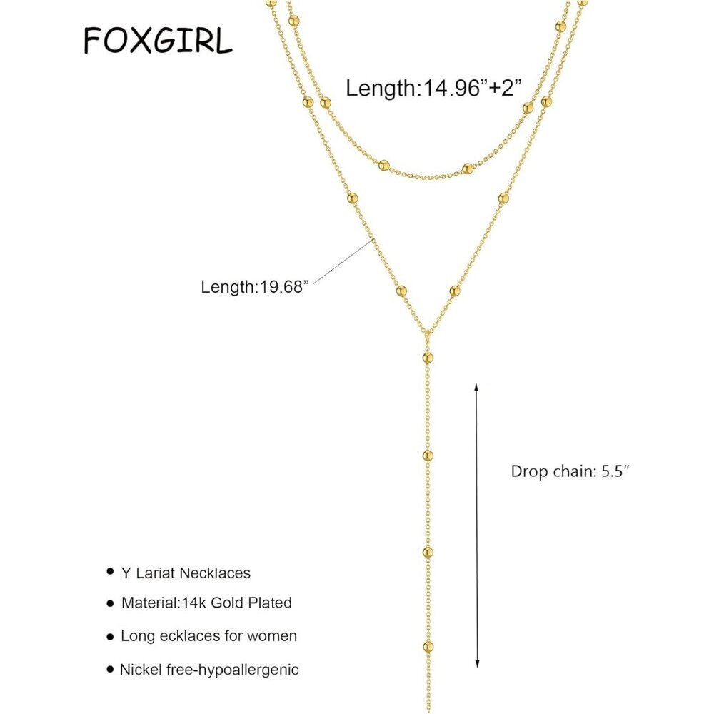 Women's Dainty Long Necklace 14k Gold Plated/Silver Y-Shaped Pendant Trendy - Picture 5 of 7